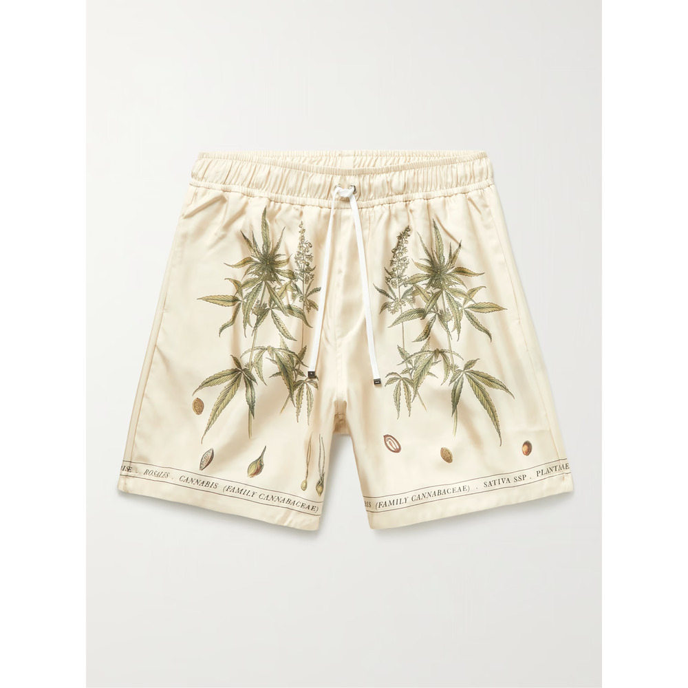 AMIRI Botanical Leaves Drawstring Silk Shorts Cream size 46